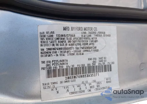 2005 Mercury Grand Marquis Gs from USA, damaged, VIN 2MEFM74W85X635271